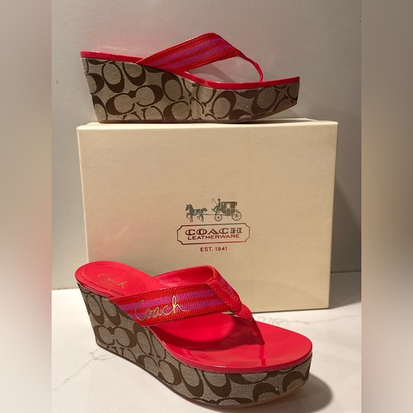 Coach - Gabriela Wedge Red and Brown Sandals - Picture 15 of 15